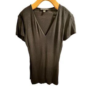 🍒 2/$20 Women's Black Thin Ribbed Dual Layered V-neck Short Sleeve Blouse sz S